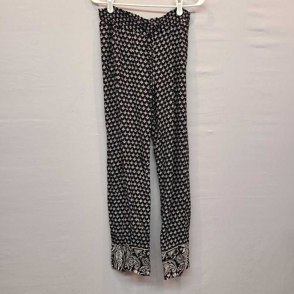 Roxy Pants Elastic Waist Beach Pant Black Wide Leg Womens 1 Extra Small